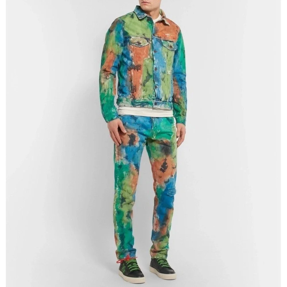 Off-White 2019 Multi-Color Tie-Dye Denim Jacket Virgil Abloh Mens‎ XL - Picture 2 of 16